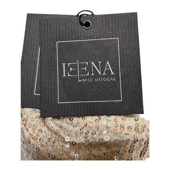 NWT Mac Duggal Beige Sequin Off Drop Shoulder Maxi Sheath Gown Sz 10 - Picture 5 of 11